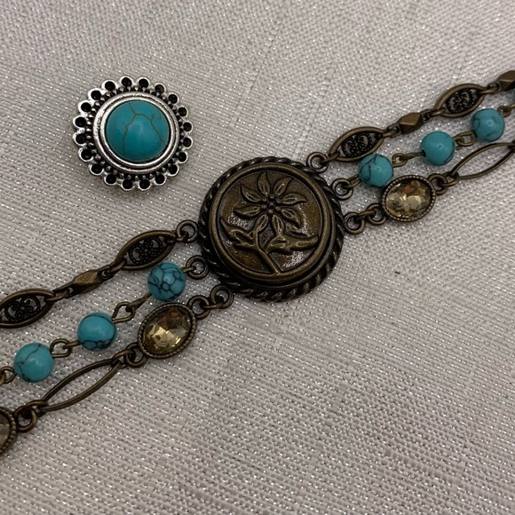 💗Bronze Bead & Chain Ginger Snaps & Co. Snap Button Bracelet with 2 Charms - Picture 3 of 13